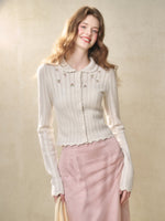 Embroidered Wool Hollow Cardigan & Tank Top Set
