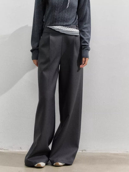 Deep Gray Plaid Waist Straight Pants