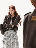 Vintage Suede Collared Cropped Jacket