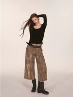 Washed Leopard Print Wide Leg Pants