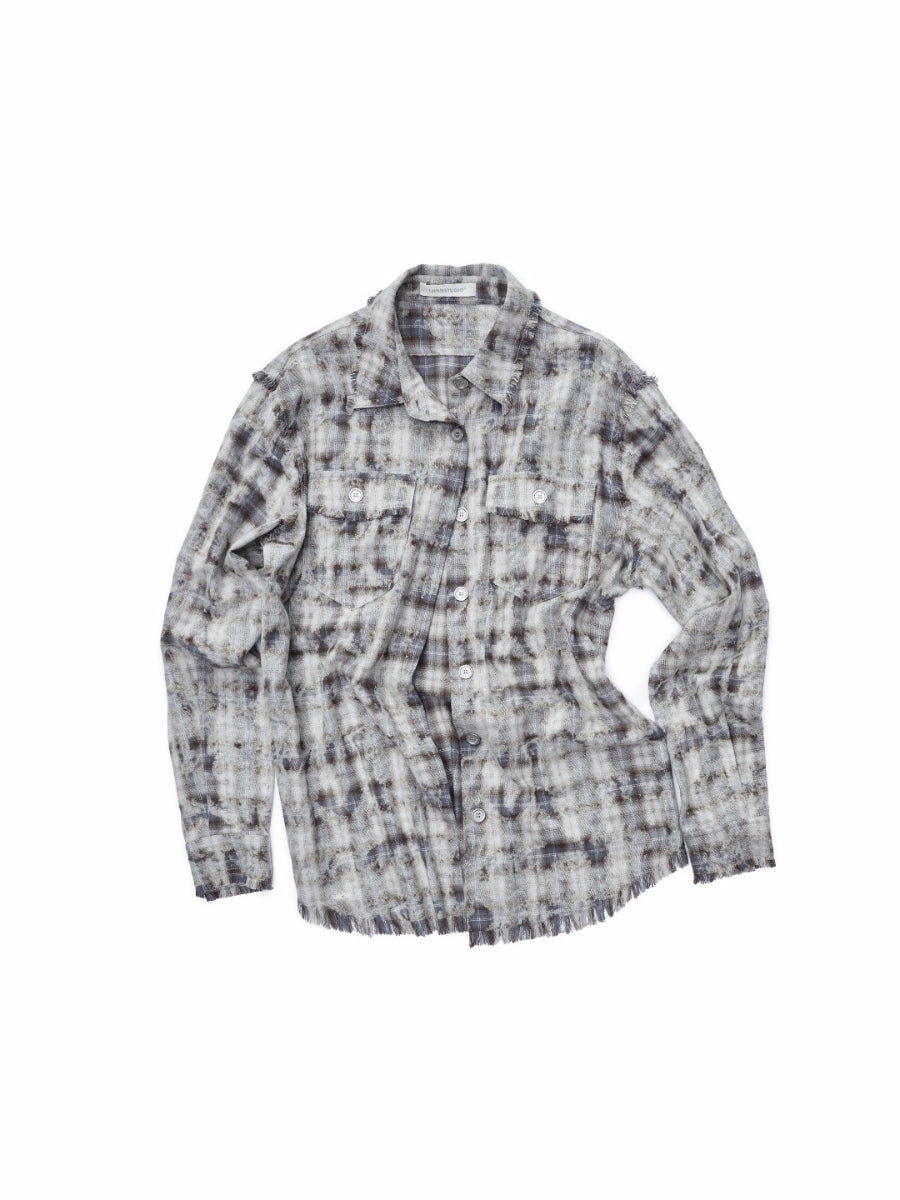 Washed Plaid Frayed-Edge Fitted Shirt