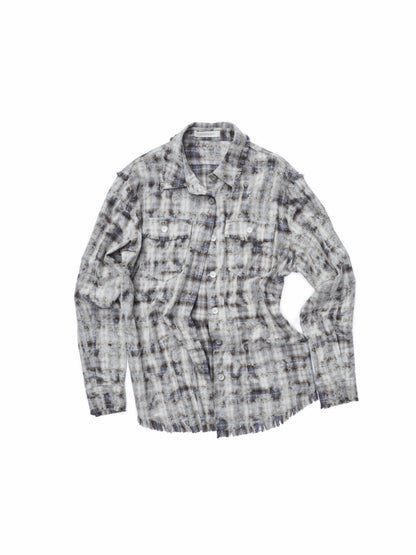 Washed Plaid Frayed-Edge Fitted Shirt