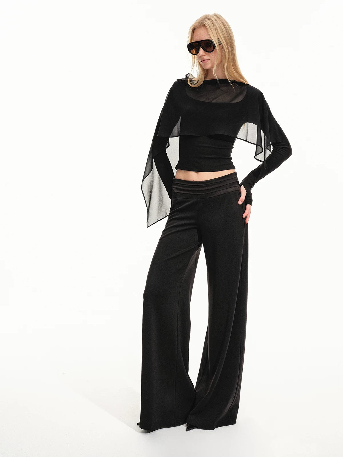 Draped Collar Knit Top