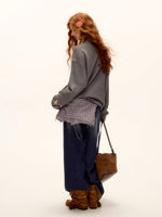Suede Patchwork Cat-Whisker Wide-Leg Jeans
