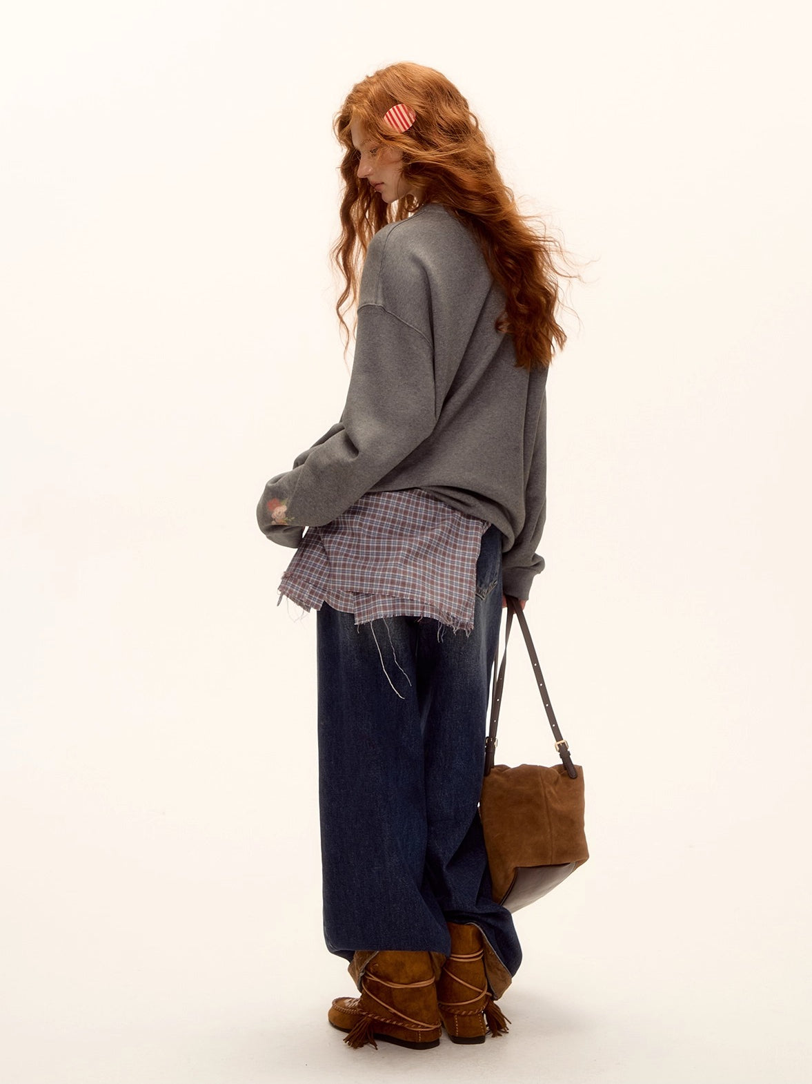 Suede Patchwork Cat-Whisker Wide-Leg Jeans