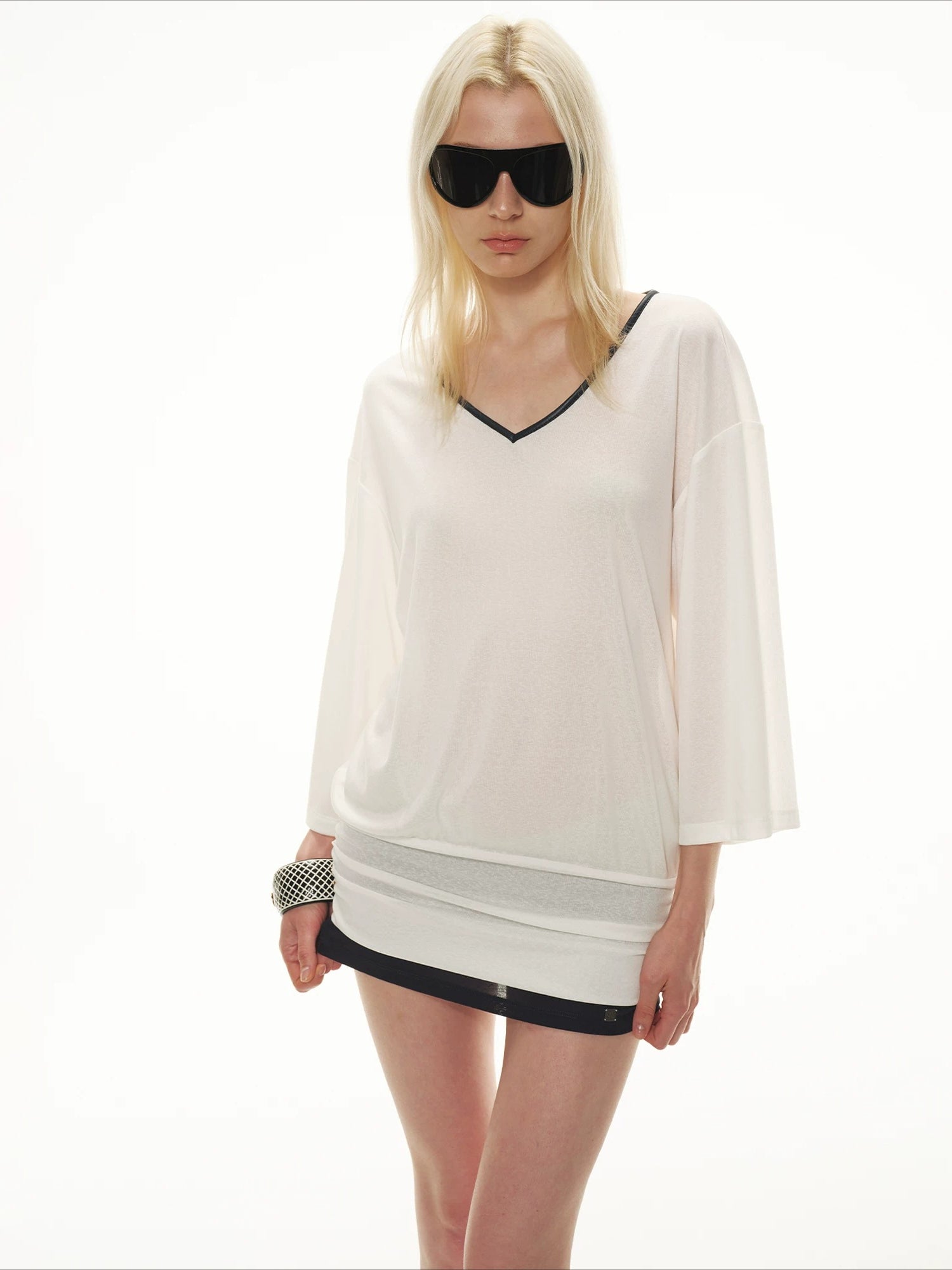 Contrast V Neck Dress