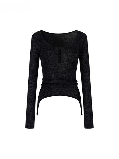 Sculpted Waist Wool Knit Blouse
