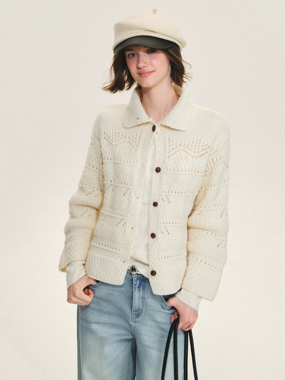 Handcrafted Wool Crochet Collar Cardigan