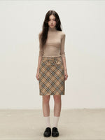 Brown Plaid Napoleon Midi Skirt