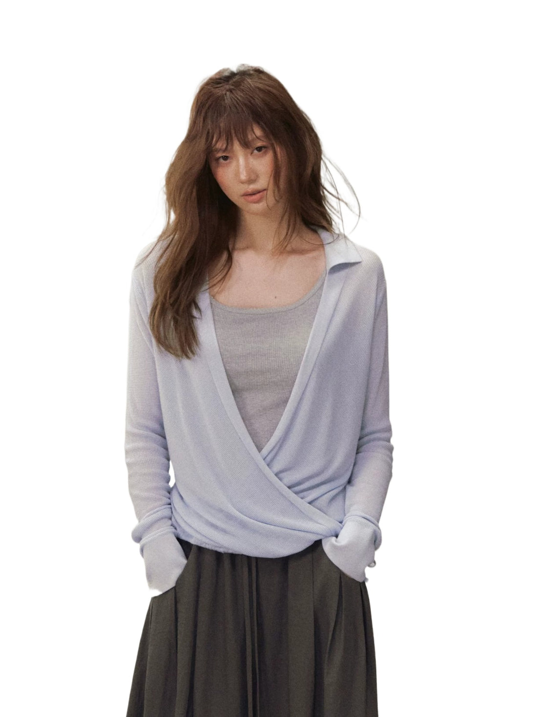 Silk Cross V-neck Knit Top