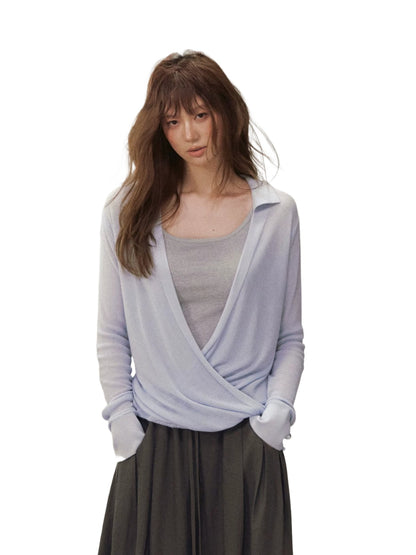 Silk Cross V-neck Knit Top
