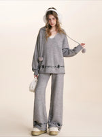 Embroidered Knit Lounge Set