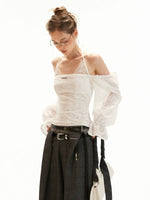 Off-Shoulder Halter Flare Sleeve Blouses