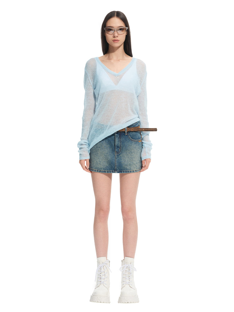 Alpaca Irregular Thin Long-sleeve Top