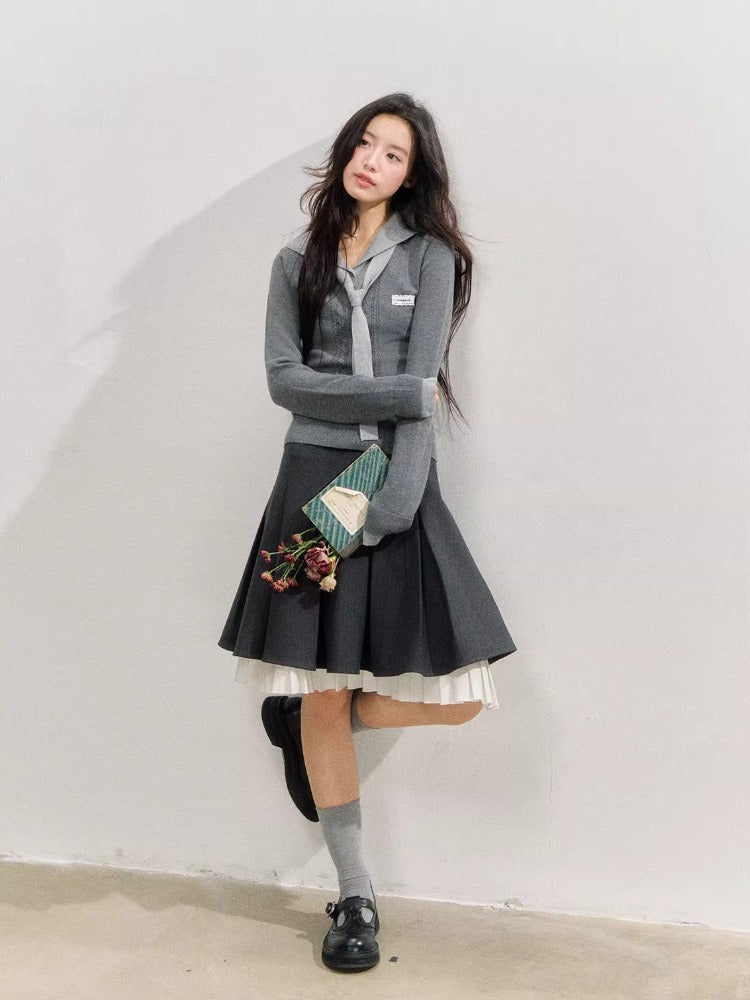 Navy Collar Knit Blouse