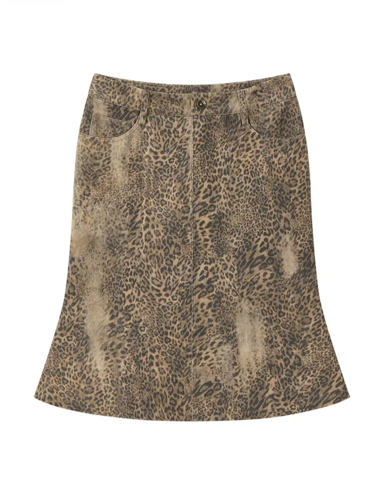 Vintage Washed Leopard Print Mermaid Skirt