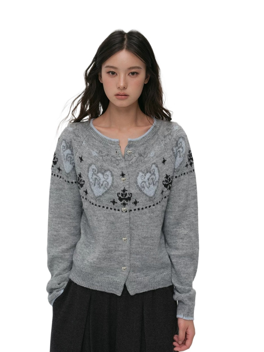 Gray Fair Isle Knit Cardigan