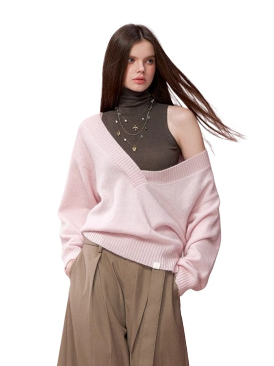 V-Neck Ribbed Knit Sweater