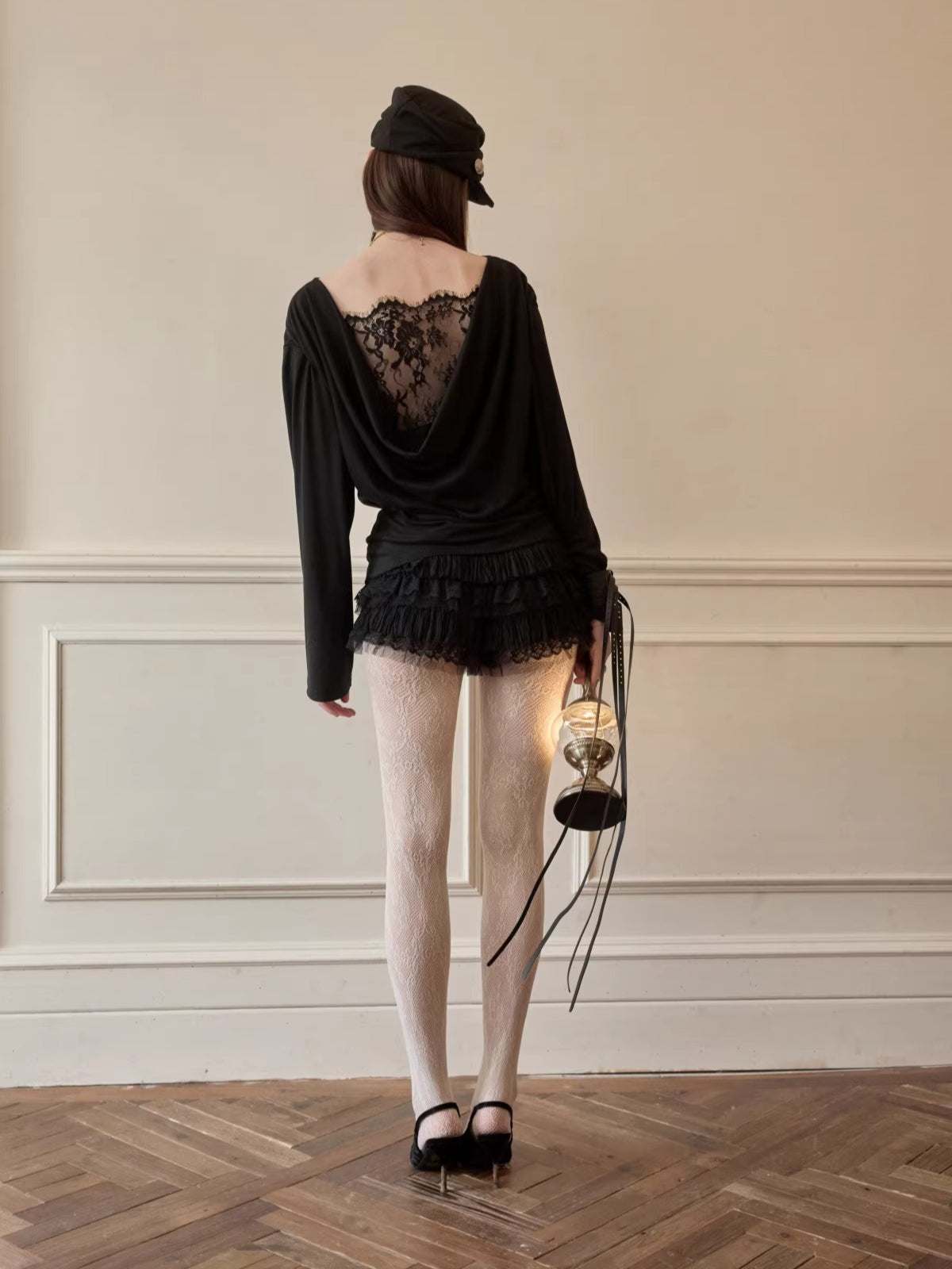 Lace Draped Neck Top