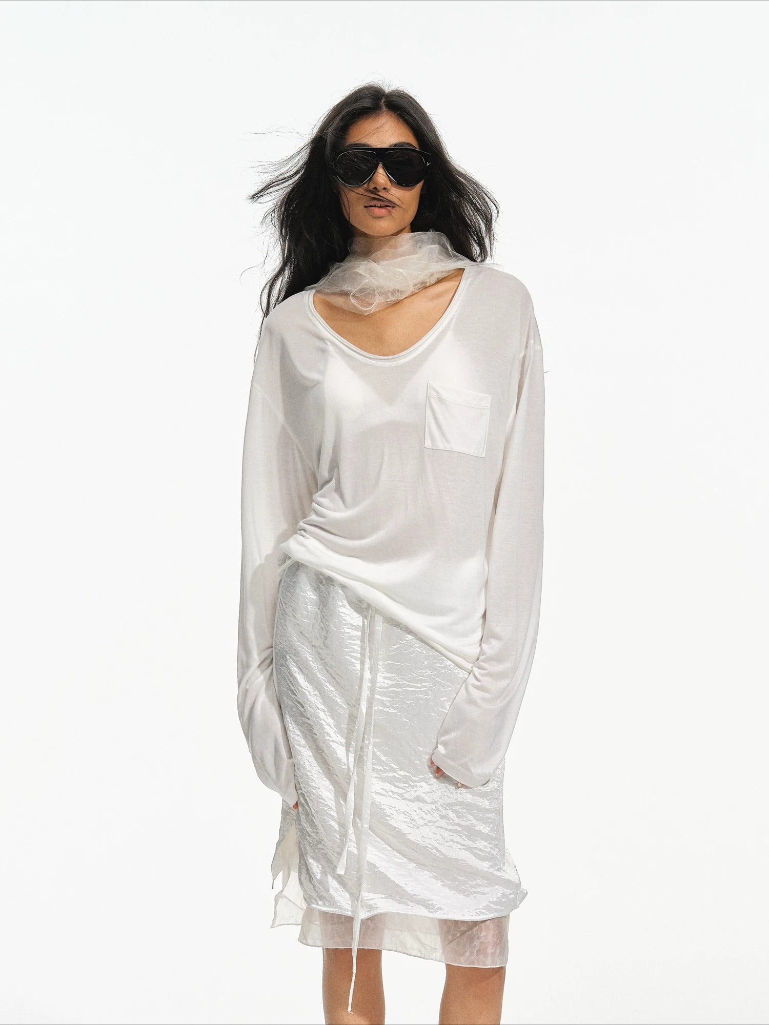 Silk Lyocell V Neck Tee