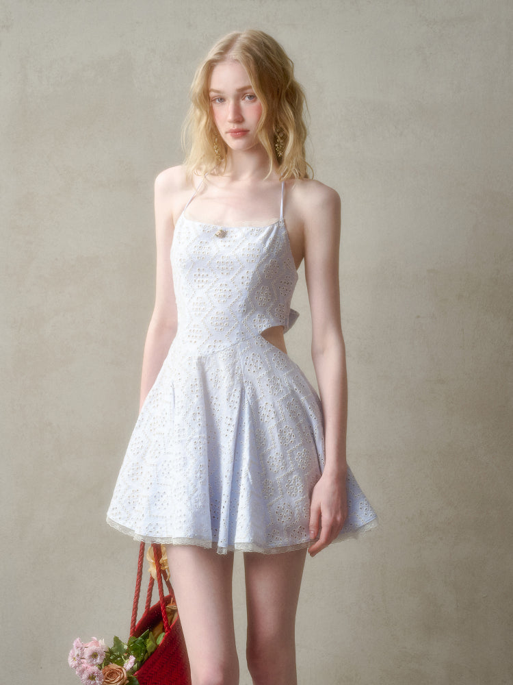 Natural Cotton Embroidered Little Blue Dress