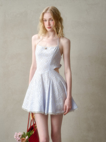 Natural Cotton Embroidered Little Blue Dress