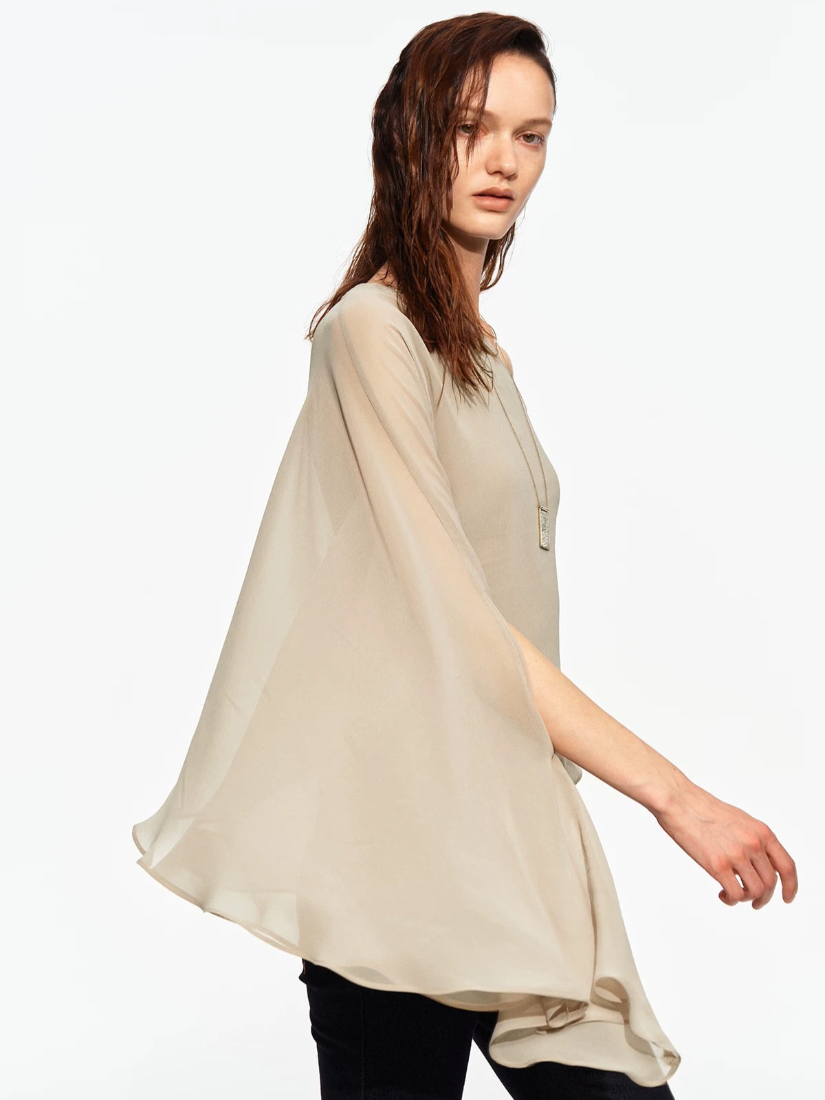 Asymmetric Chiffon Cape Top