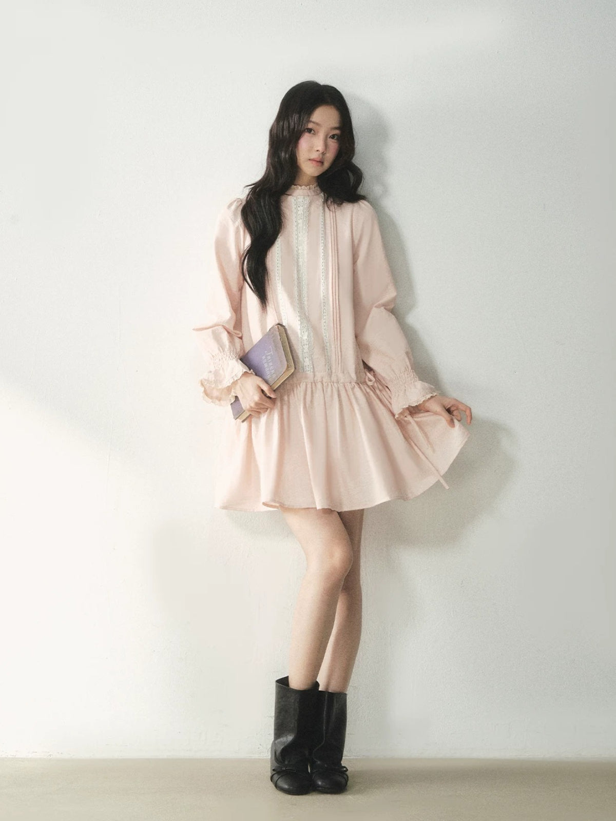 Mock Neck Lace Trim Dress