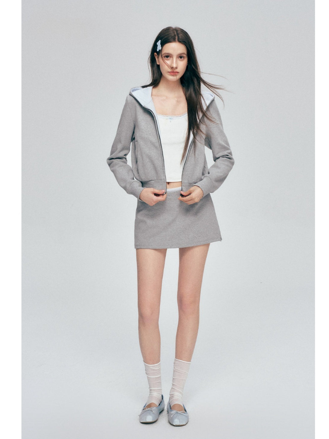 Contrast Hoodie Skirt Set