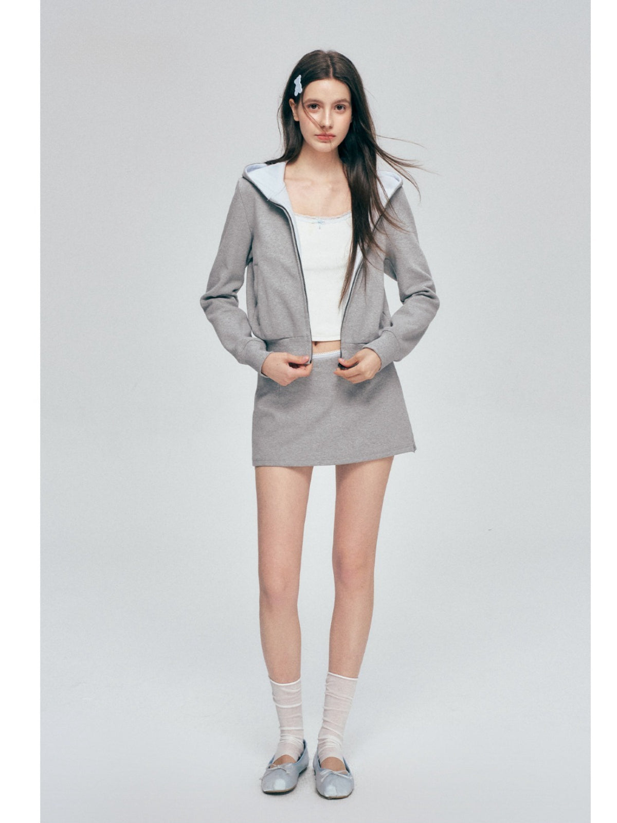 Contrast Hoodie Skirt Set