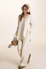 Cream V-Neck Knit Set