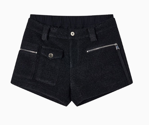Black Double-Layer Patchwork 2-in-1 Shorts