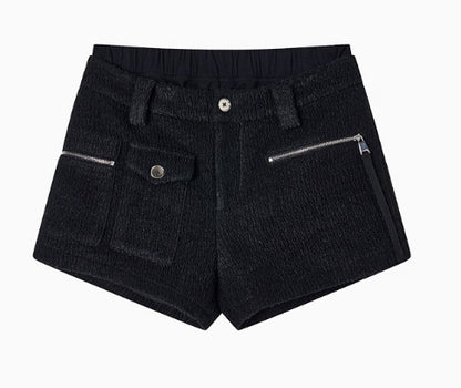 Black Double-Layer Patchwork 2-in-1 Shorts