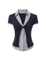 Contrast Plaid Panel Blouse