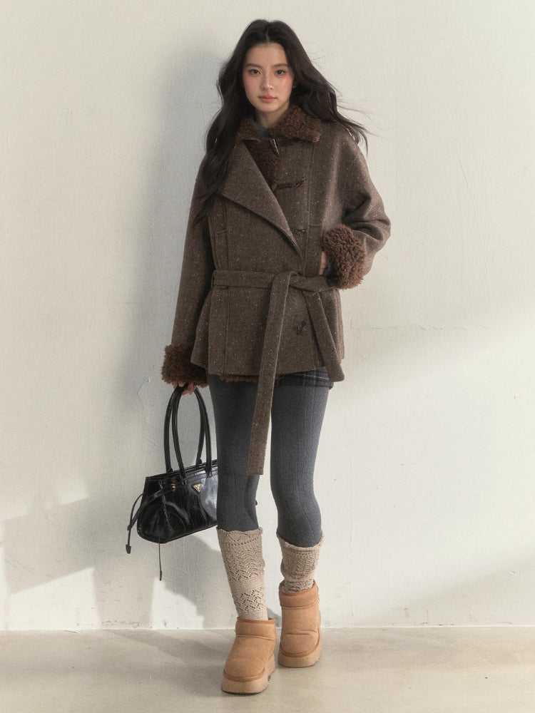 Fleece-Trim Wool Coat