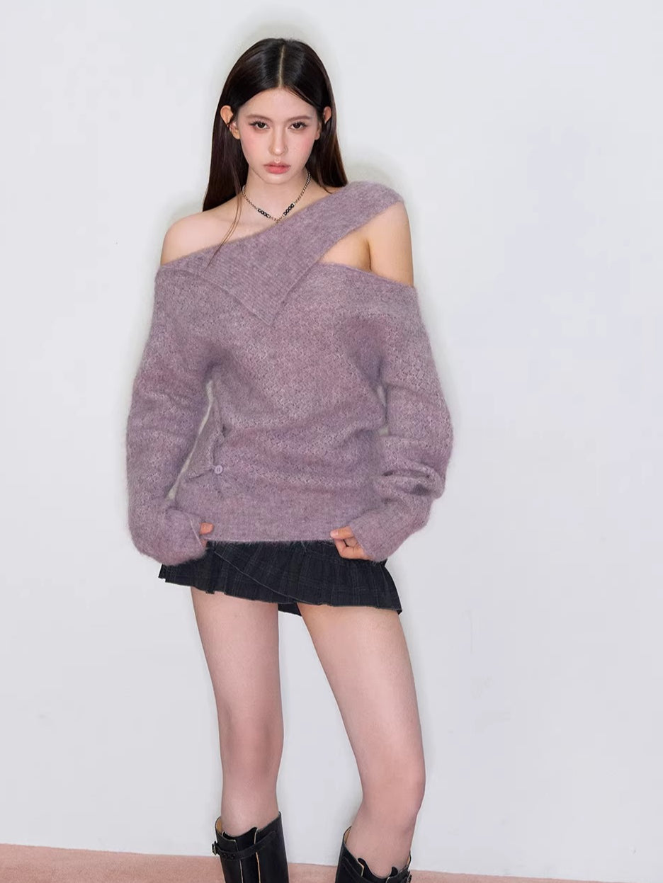 Asymmetrical Neck Knit Sweater