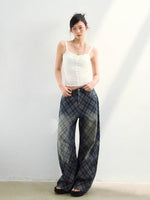 Plaid Wash Denim Pants
