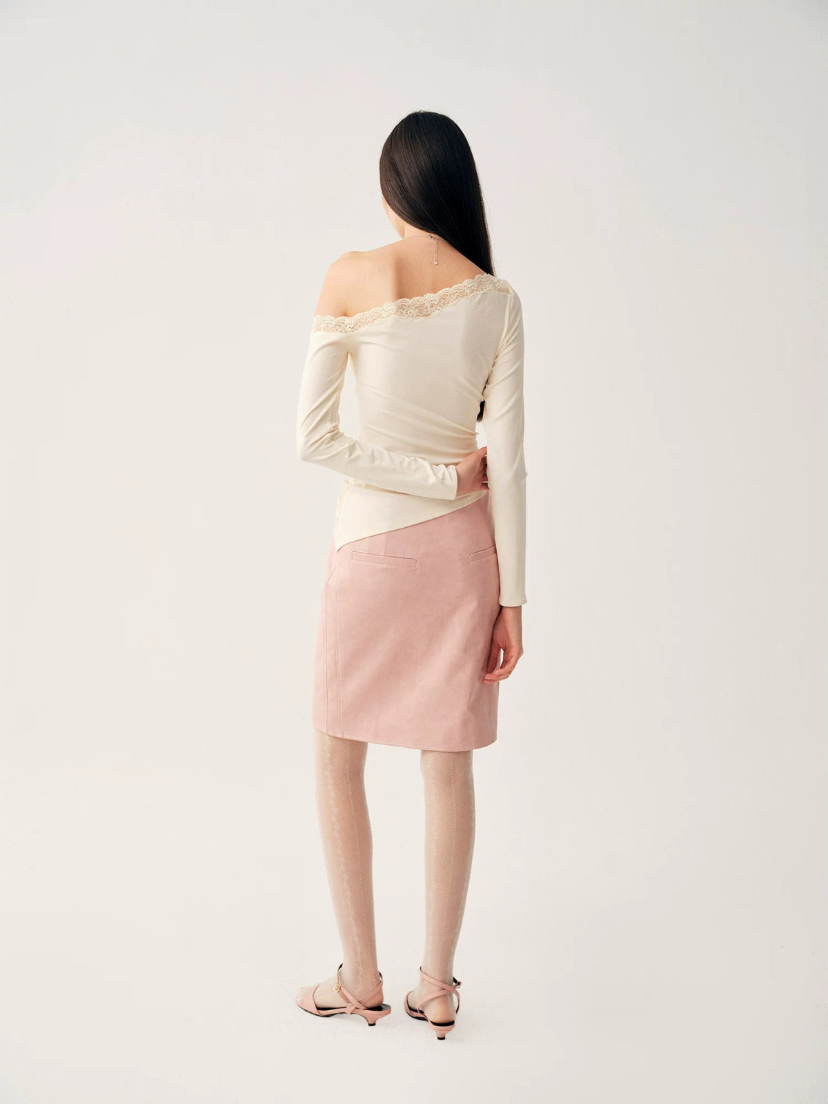 Pink PU Leather Zip Skirt