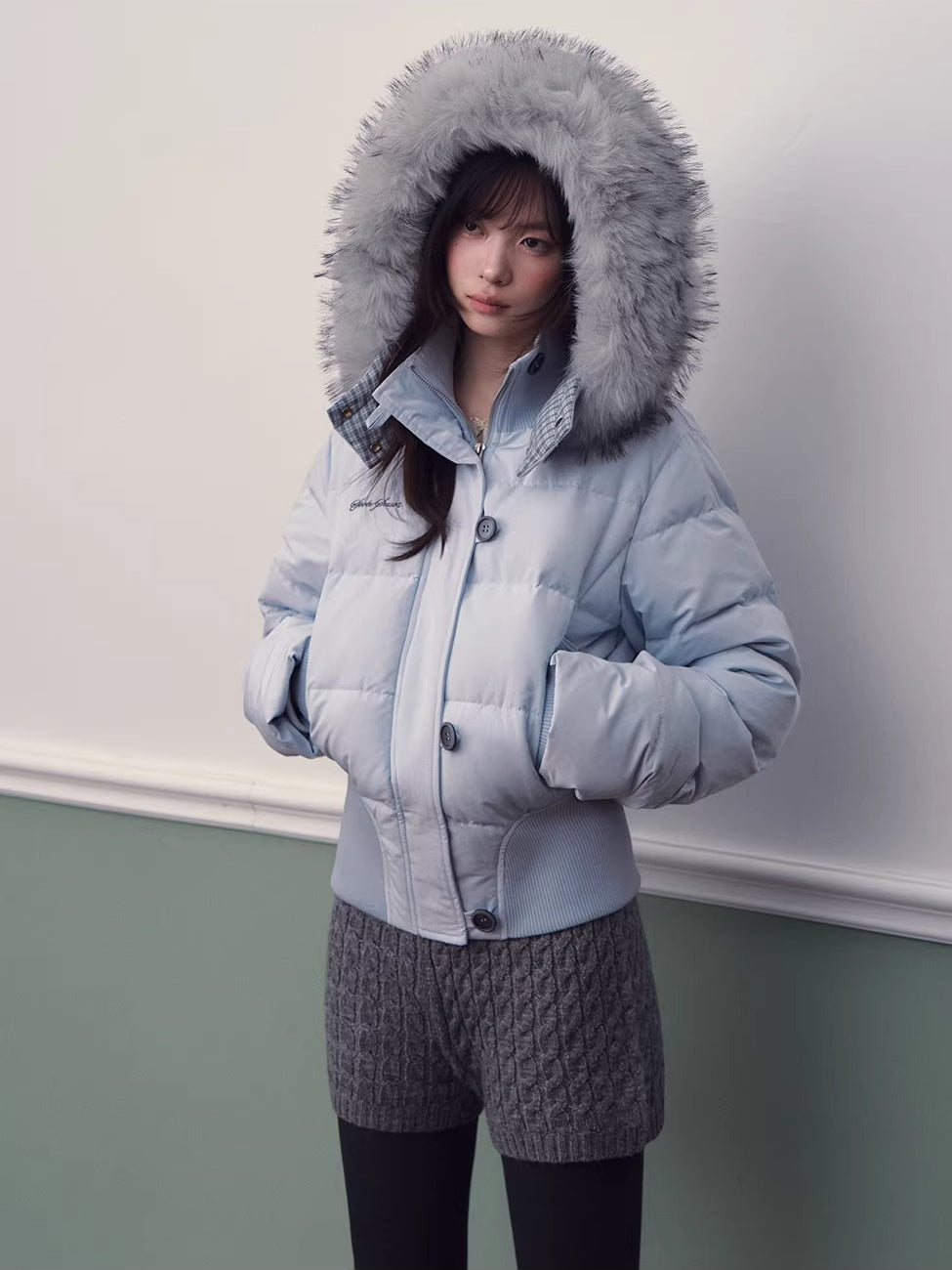 Blue Plaid Hooded Down Jacket