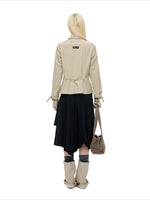 Khaki & Gray Double-Breasted Cropped Shirt
