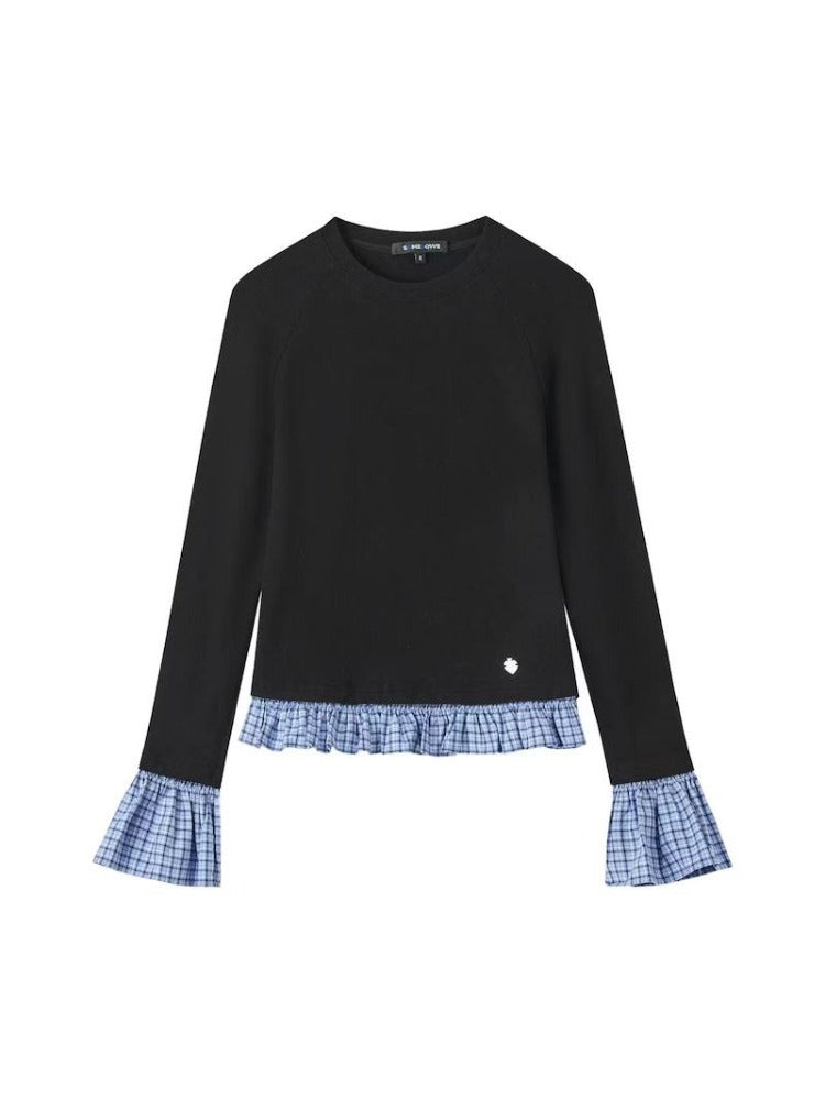 Plaid Patchwork Long-Sleeve Top