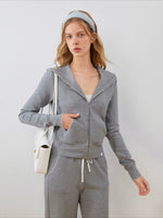 Contrast Trim Zip Hoodie & Flared Pants Set