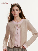 Contrast Layered Bow Knit Cardigan