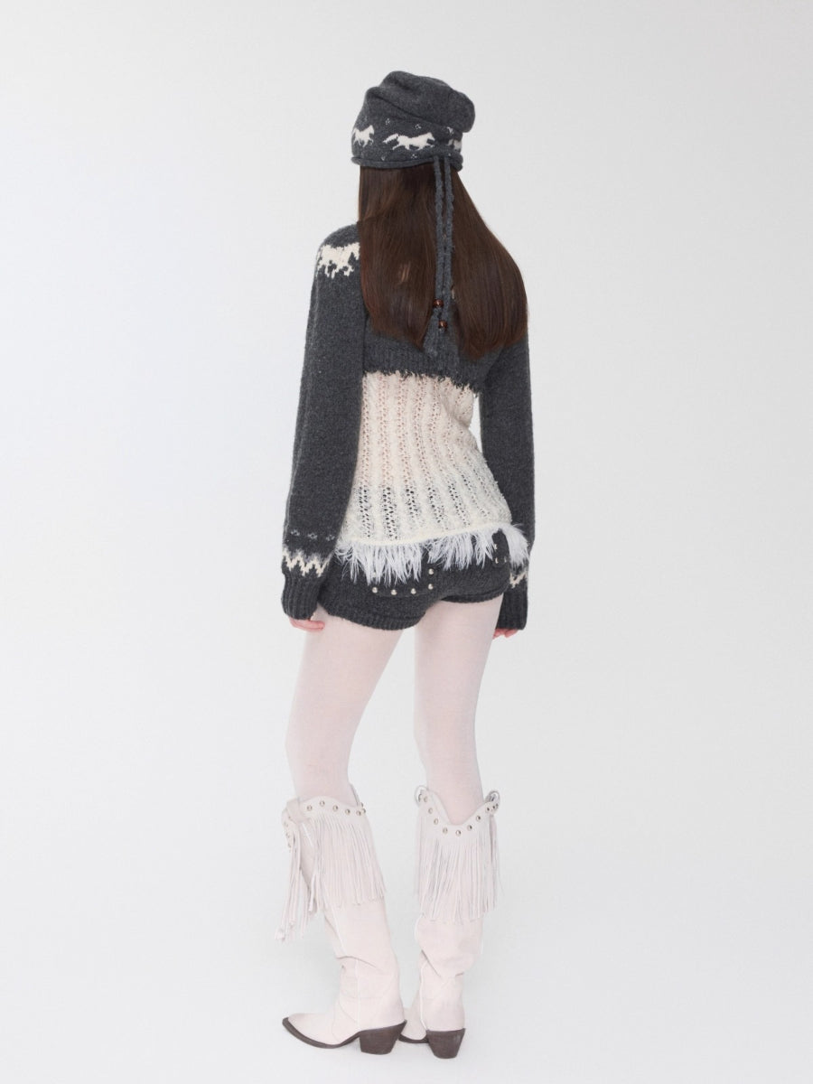 Fair Isle Pony Jacquard Knit Beanie