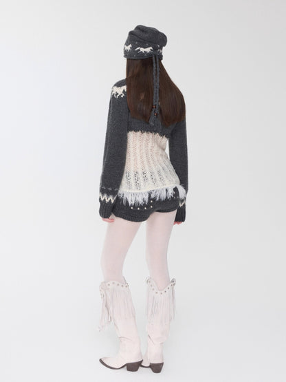 Fair Isle Pony Jacquard Knit Beanie