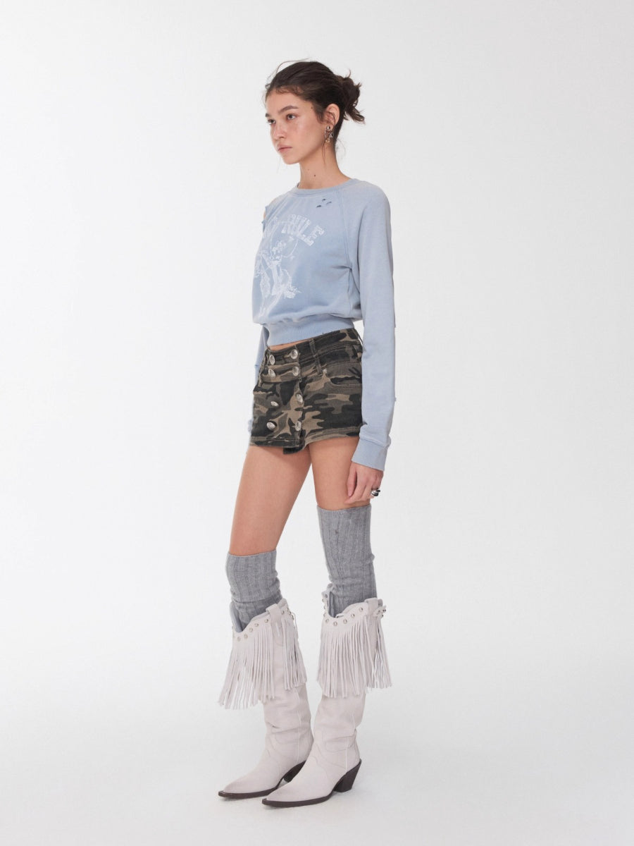 Washed Distressed Knight Cat Graphic Sweatshirt