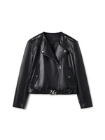 "Dejembe Series"Satin-Finish PU Leather Moto Jacket