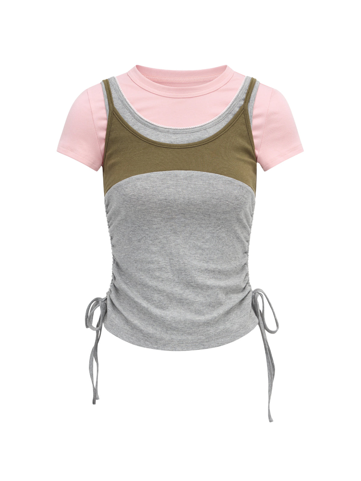 Korean Lace Trim Drawstring T-Shirt