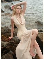 Halter Knit Chiffon Layered Dress