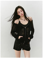 Knitted Floral Convertible Hollow-out Coat